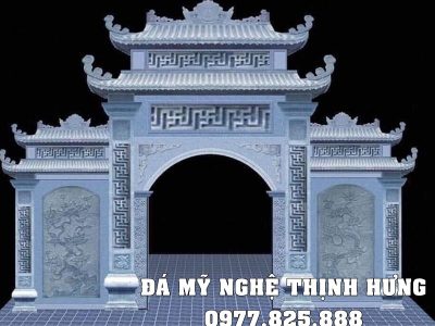 Phối cảnh Mẫu Cổng 2 mái đẹp rất bề thế, được làm từ đá liền, nguyên khối cho Từ đường.