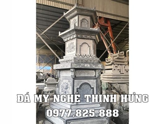 Chế tác Mộ tháp bằng đá xanh rêu 3 tầng đẹp tại Ninh Bình.