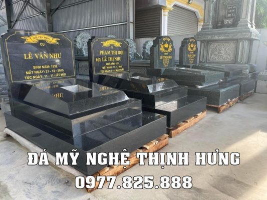 Mộ đá Granite đen Bình Định, hoặc nhập khẩu được lựa chọn nhiều hiện nay trong xây/sửa mộ tại Hà Nội.