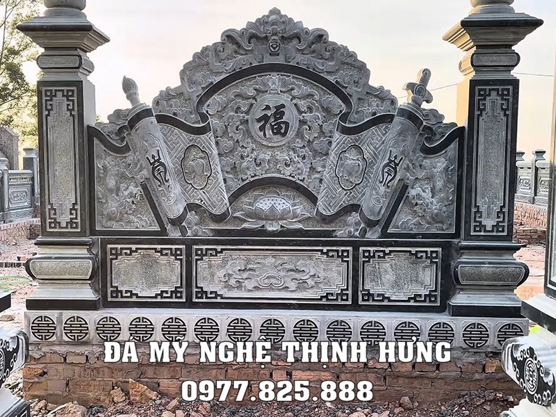 Quy trình, khảo sát, thiết kế, xây Lăng Mộ đá cho gia đình bài bản, khoa học năm 2026 38 Bức Cuốn thư đá ngũ phúc lâm môn tại khu lăng mộ