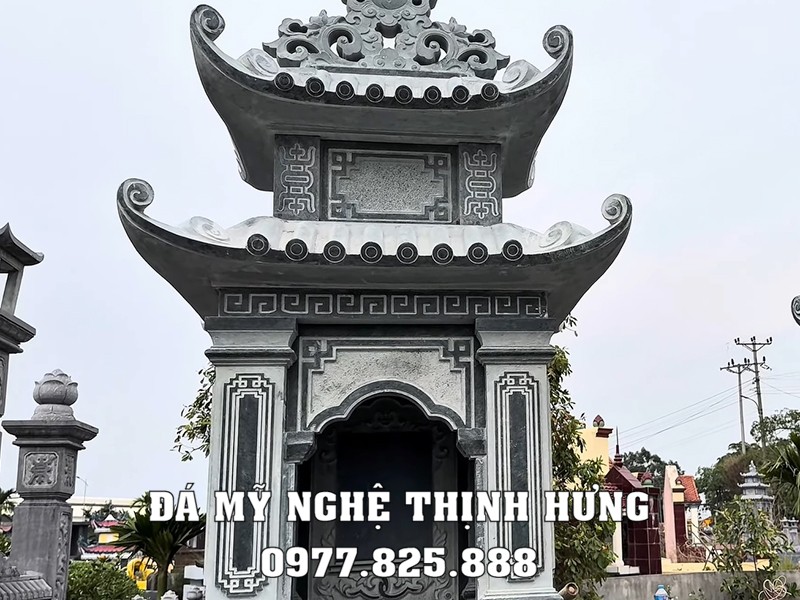 Mẫu Mộ đá 2 mái đẹp (mô hai mái), đá xanh rêu chất lượng #moda 27 Chi tiết hai mái Mộ đá