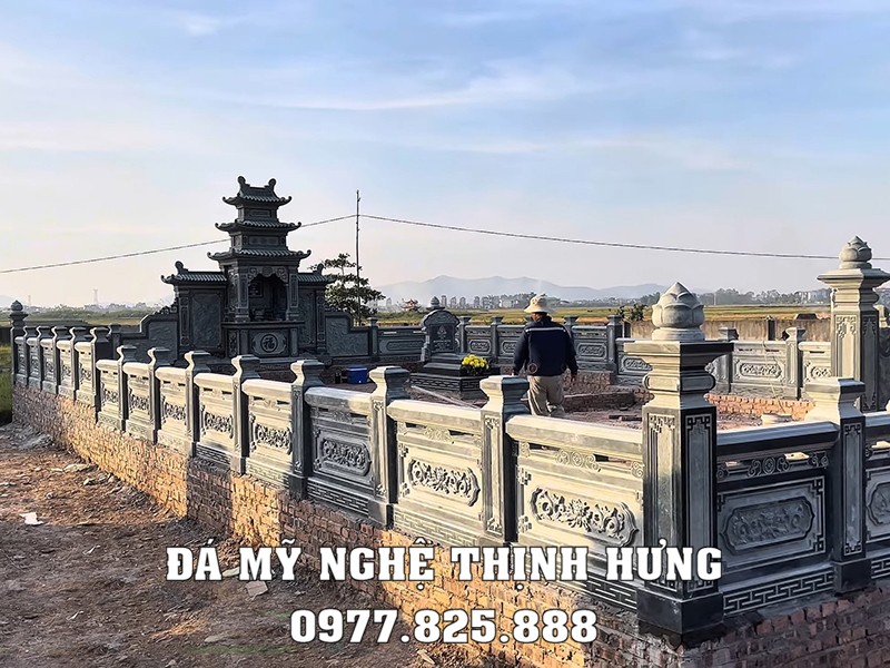 Quy trình, khảo sát, thiết kế, xây Lăng Mộ đá cho gia đình bài bản, khoa học năm 2026 40 Hàng rào lan can đá bao quanh lăng mộ