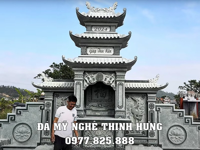 Tư vấn, khảo sát, xây Lăng Mộ đá gia đình bài bản, khoa học, đảm bảo tính phong thủy, tâm linh #langmoda 31 Lăng thờ đá 3 mái đẹp - bề thế
