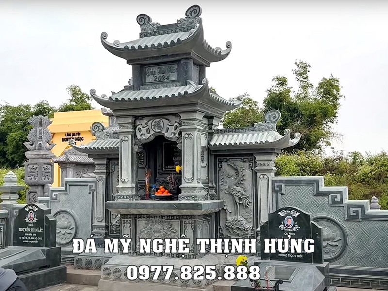 Quy hoạch, xây, sửa khu lăng mộ đá gia đình diện tích 20m2 34 Mẫu Lăng thờ đá 2 mái - 2 cánh Hạc sắc nét - kênh bong