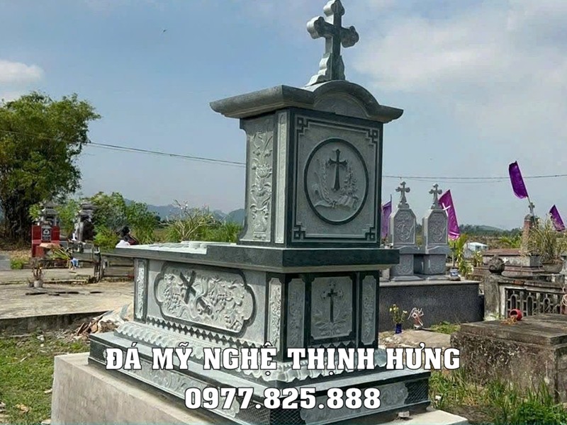 Mẫu Mộ đá công giáo 1 mái vòm đẹp (mộ công giáo 1 mái) 16 Mộ công giáo 1 mái vòm - Mộ đá xanh rêu