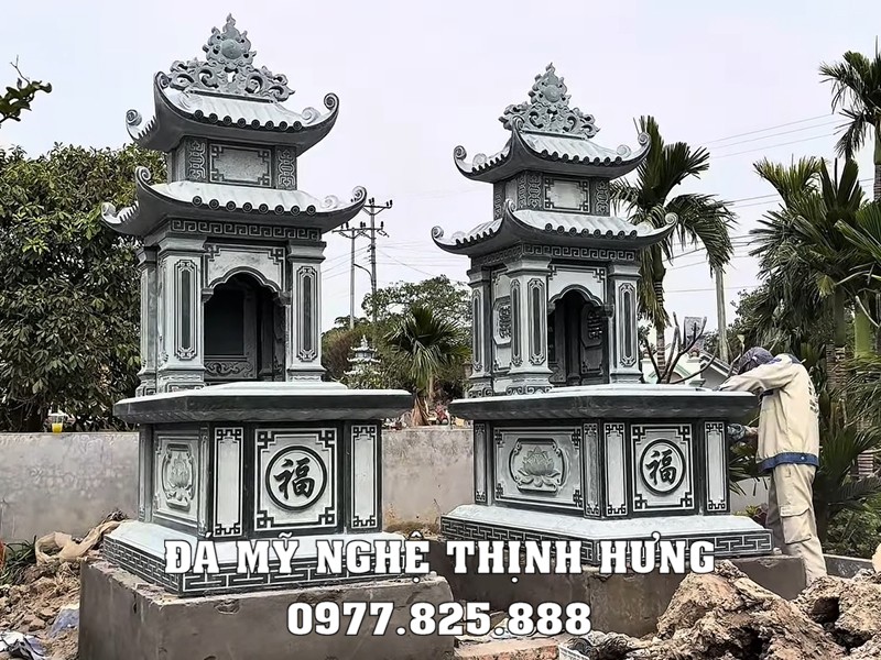 Mẫu Mộ đá 2 mái đẹp (mô hai mái), đá xanh rêu chất lượng #moda 22 Mộ đá 2 mái đẹp bằng đá xanh rêu