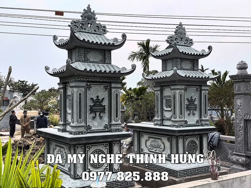 Mẫu Mộ đá 2 mái đẹp (mô hai mái), đá xanh rêu chất lượng #moda 23 Mộ hai mái đẹp - ấn tượng