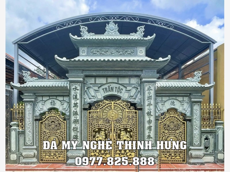 Mẫu Cổng đá tam quan 2 mái cho Nhà thờ gia tộc 15 Mẫu Cổng đá tam quan 2 mái cho Nhà thờ gia tộc