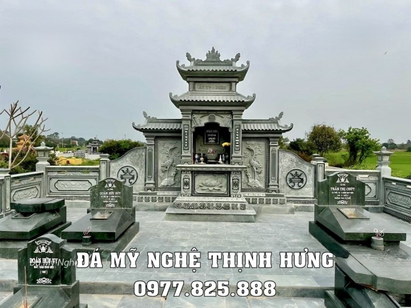 Mẫu Lăng thờ đá xanh rêu 2 mái cho khu Lăng Mộ gia đình 14 Mẫu Lăng thờ đá xanh rêu 2 mái cho khu Lăng Mộ gia đình