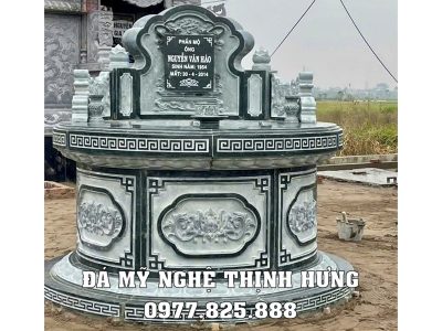 Mẫu Mộ đá tròn đẹp, giá mộ đá tròn và lưu ý xây mộ tròn 2026 13 Mau Mo tron dep da xanh reu