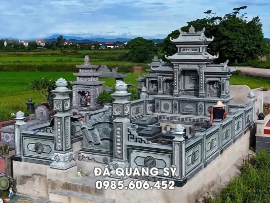 Mẫu Lăng mộ đá xanh rêu đẹp cho gia đình, dòng họ