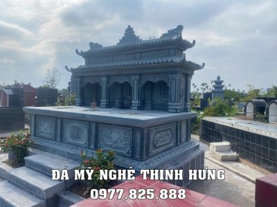 Báo giá Mộ đá 3 người đẹp (Mẫu Mộ đá chung 3 ngôi cho 3 người) có hai mái 13 Mau Mo da chung 3 ngoi dep