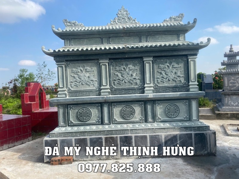 Báo giá Mộ đá 3 người đẹp (Mẫu Mộ đá chung 3 ngôi cho 3 người) có hai mái 19 Thiết kế Mộ đá 3 người 2 mái