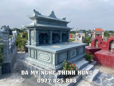 Báo giá Mộ đá 3 người đẹp (Mẫu Mộ đá chung 3 ngôi cho 3 người) có hai mái 15 Xay Mo da 3 nguoi dep trang trong