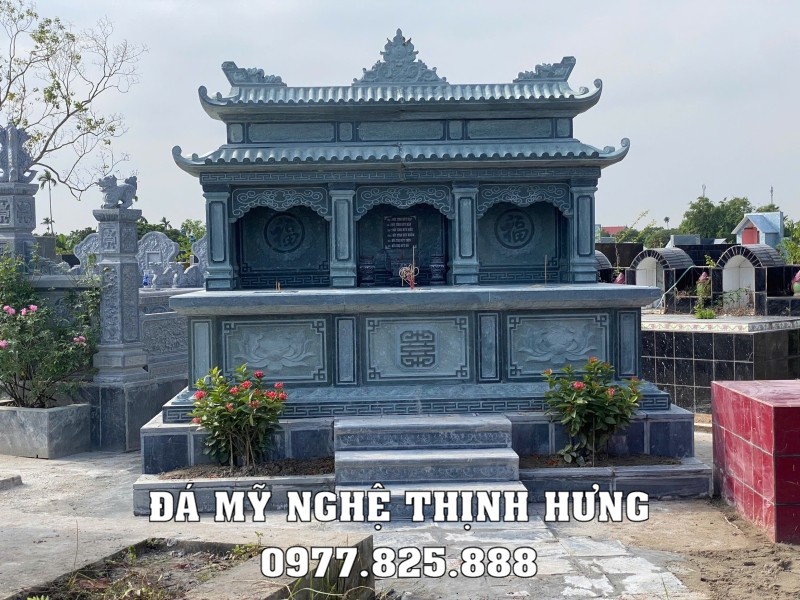 Báo giá Mộ đá 3 người đẹp (Mẫu Mộ đá chung 3 ngôi cho 3 người) có hai mái 17 Xây mộ đá 3 người đẹp