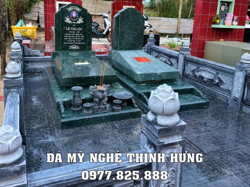 Xây Lăng Mộ đá chôn 1 lần cho Bố Mẹ bằng đá xanh rêu và Lan can đá xanh đen 16 Mẫu Lăng Mộ cho Bố Mẹ với đá xanh rêu và lan can đá xanh đen