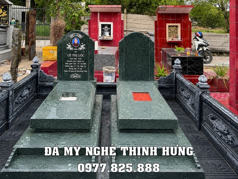 Xây Lăng Mộ đá chôn 1 lần cho Bố Mẹ bằng đá xanh rêu và Lan can đá xanh đen 17 Xây Mộ bằng đá xanh rêu mang phong cách hiện đại