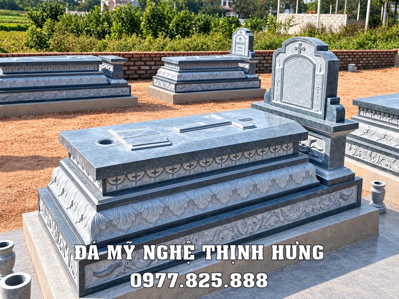Mẫu Mộ đá công giáo 3 cấp đá nguyên khối đẹp 2027 13 Mẫu Mộ đá công giáo 3 cấp đá nguyên khối đẹp 2027